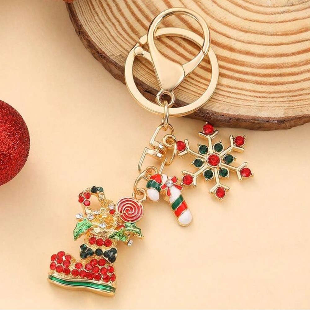 Christmas rhinestone, stocking key, ring bag, charm